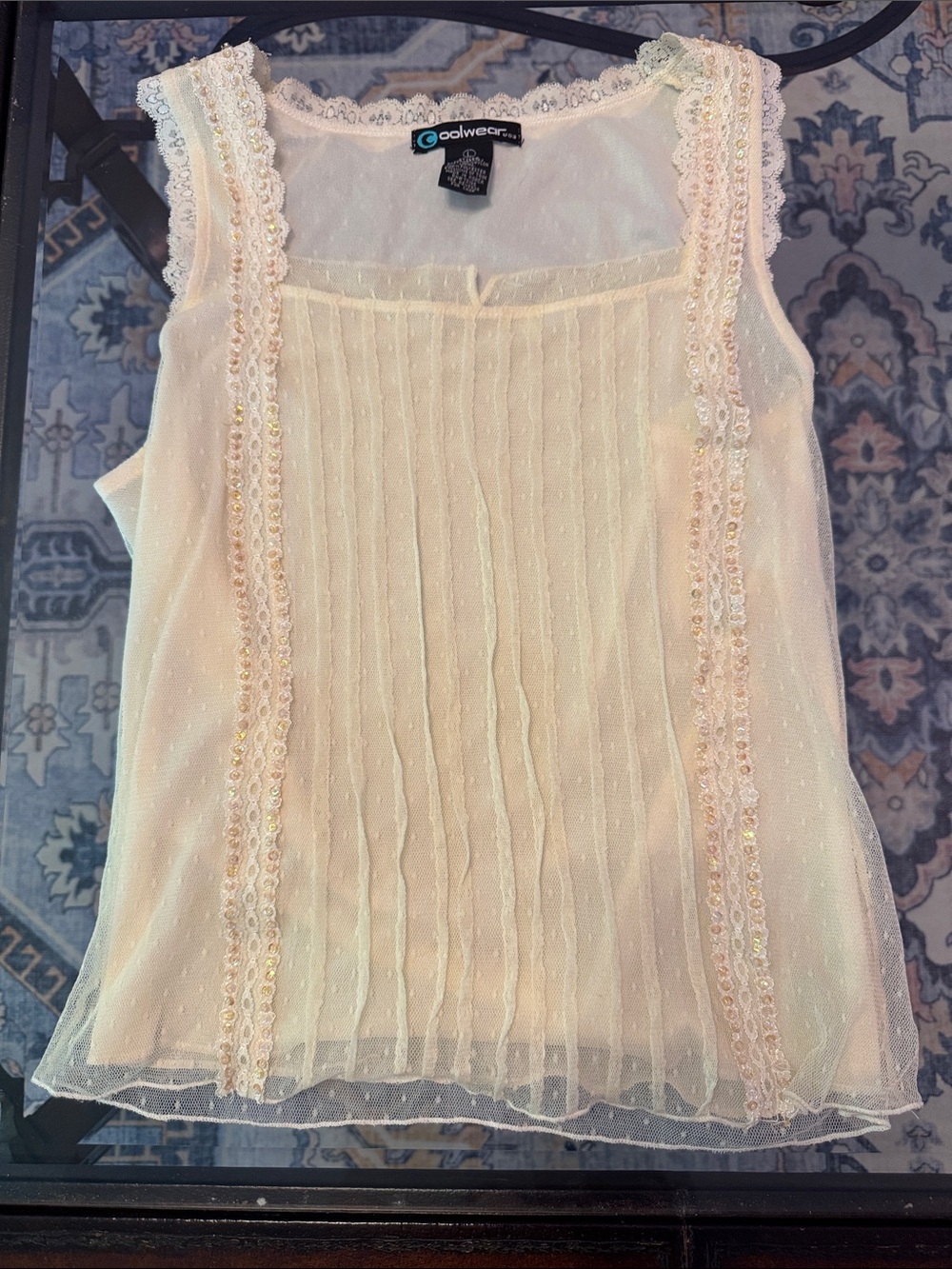 Coolwear Cream Lace-Trim Sheer Camisole Top